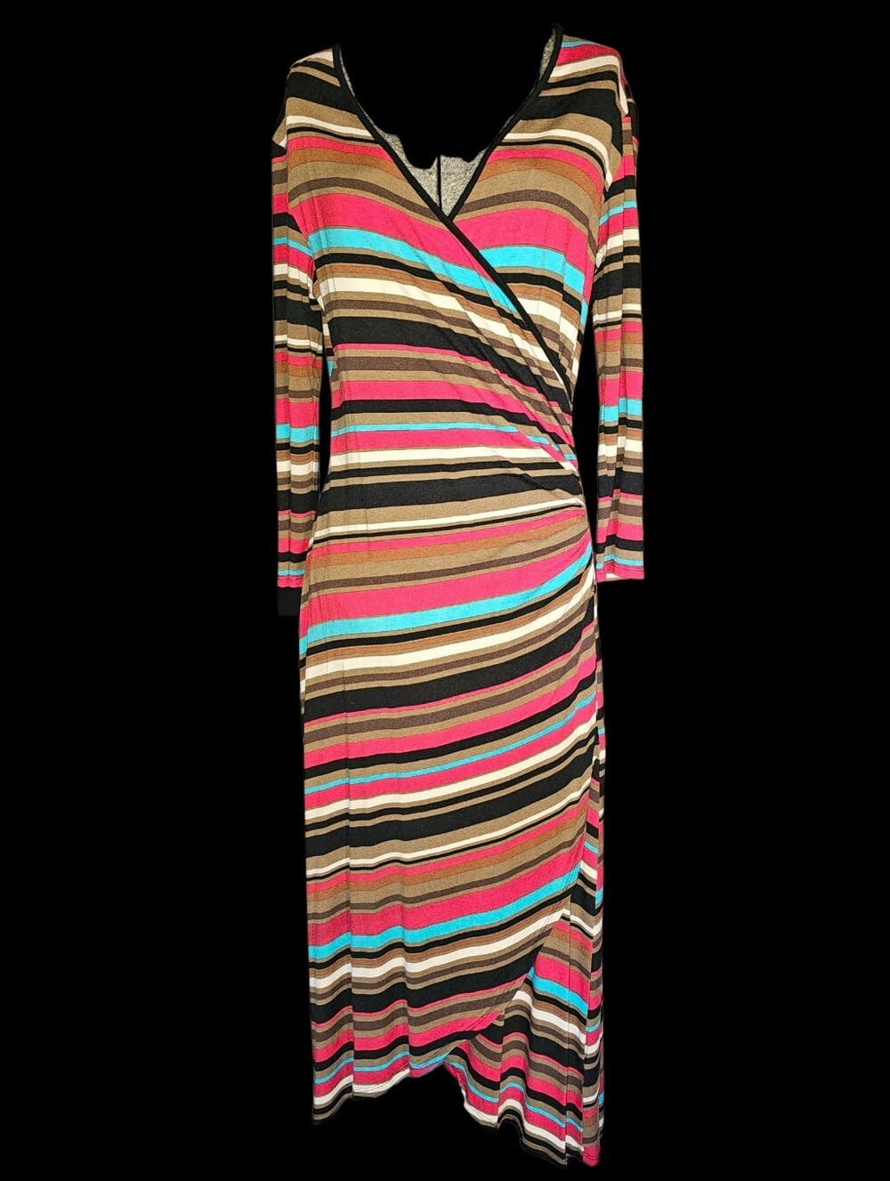 Striped Multi-Color Wrap-Style Maxi Dress